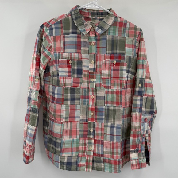L.L.Bean Patchwork Plaid Button Down Shirt Women's Small Pet - Picture 2 of 6